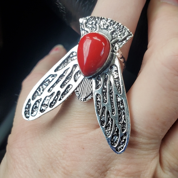 New Coral Flying Insect Silver Ring. - Picture 9 of 14